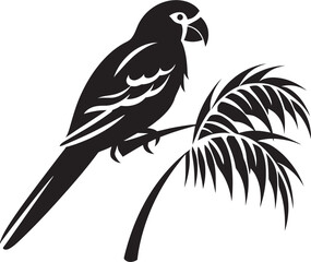 Fototapeta premium Exquisite Plumage Serenity: Perched on Branch Vector Icon Design Ethereal Jungle Symphony: Tropical Bird Black Logo Vector