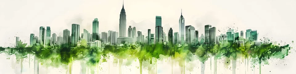 Foto op Aluminium a green cityscape with trees and buildings © williamwood