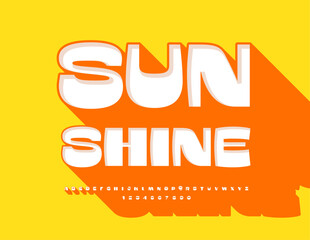 Vector Sunshine Font. Unique Stylish Alphabet with Big Orange Shadow. Trendy Letters and Numbers.