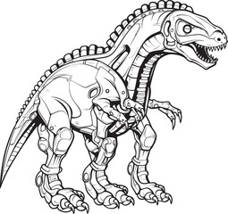 Mech-Rex Symbol: Black Logo Icon Design Illustrating Robotic Dinosaur Evolution in Vector Graphics Futurosauro Crest: Vector Black Logo Icon Design for Futuristic Dinosaur Robotics Innovation