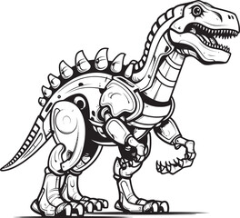 Mech-Rex Crest: Black Logo Icon Design Featuring Robotic Dinosaur in Vector Techno-Dino Symbol: Vector Black Logo Icon Design for Tech Companies