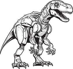 Robo-Dino Symbol: Vector Black Logo Icon Design for Robotic Dinosaur Evolution Cybernetic Dino Badge: Black Logo Icon Design Illustrating Robotic Reptile Robotics in Vector