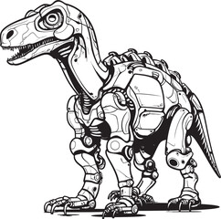 Fototapeta premium Cyber-Raptor Crest: Vector Black Logo Icon Design for Futuristic Brands Mech-Rex Symbol: Black Logo Icon Design Depicting Robot Dinosaur in Vector