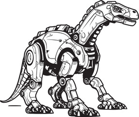 Cyber-Raptor Insignia: Black Logo Icon Design Featuring Robot Dino in Vector Format Robo-Saur Badge: Vector Black Logo Icon Design for Tech Enthusiasts