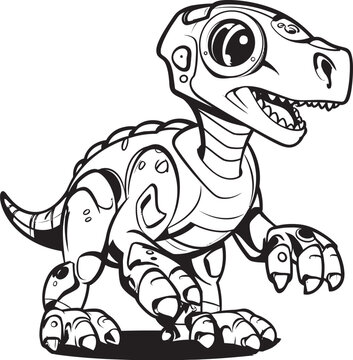Mech-Rex Emblem: Black Logo Icon Design Depicting Robot Dinosaur in Vector Format Techno-Dino Badge: Vector Black Logo Icon Design for Advanced Technology Companies