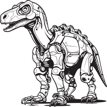 Cyber-Raptor Crest: Vector Black Logo Icon Design for Futuristic Brands Mech-Rex Symbol: Black Logo Icon Design Depicting Robot Dinosaur in Vector