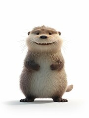 Cute cartoon otter standing on a white background.