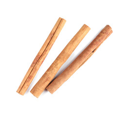 Cinnamon sticks isolated on white, top view