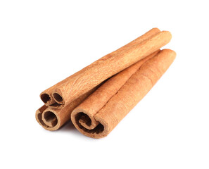Three aromatic cinnamon sticks isolated on white
