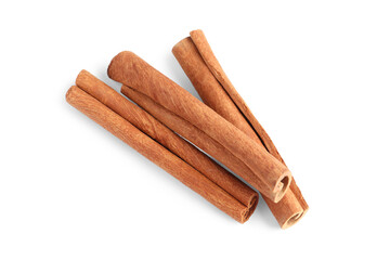 Cinnamon sticks isolated on white, above view