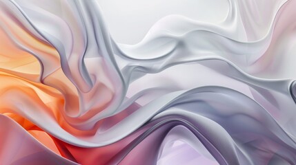 Obraz premium Abstract silky waves in white orange and purple. Fluid abstract pattern with smooth color blend for background. Artistic waves design with soft white and vibrant orange tones.