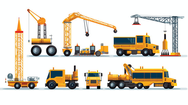 Flat icon A construction set with toy trucks cranes
