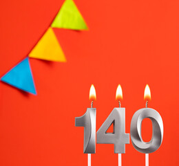 Birthday candle number 140 - Invitation card in red background