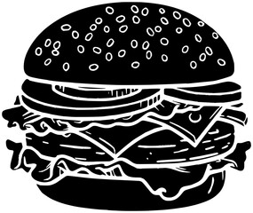 food illustration hamburger silhouette fast logo burger icon restaurant outline meal pizza sandwich menu lunch snack unhealthy cheeseburger fastfood shape chicken fries meat for vector graphic