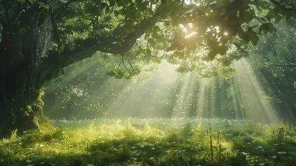 Photo sur Aluminium Olive verte sun rays through the trees