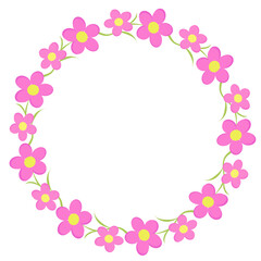 Beautiful wreath of pink flowers. For design of cards, holiday invitations.