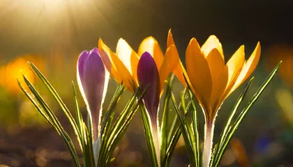 Fotobehang Yellow & Purple crocus flowers © The Perfect Moment