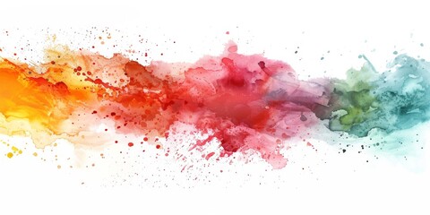 Vibrant watercolor splash on a white background, showcasing a spectrum from cool blues to warm reds in a dynamic and artistic expression.