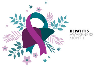 Hepatitis awareness month. Hepatitis awareness. Hepatitis A, B, C, D and E. Hepatitis group of infectious diseases. Liver. Medical illustration. Health care. Symbolic concept raising support campaign