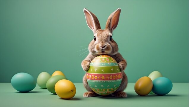 easter bunny with decorated eggs, easter images