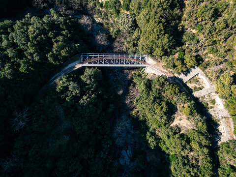 Evaristo De Chirico's steel railway bridge, near the train station in Milies village, in Pelion Mount, Thessaly region, Greece