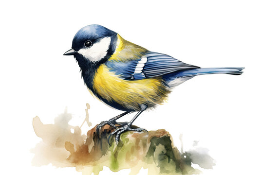 funny forest tiny illustration garden common little image great background tit song bird close watercolor drawn hand tit park avian realistic europe bird backyard white bird