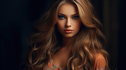 Fototapeta premium The perfect image of a beautiful brown-haired girl. Feminine image of natural beauty. Illustration for beauty and fashion magazine.