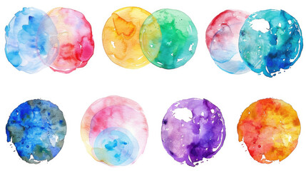 Colorful watercolor circles on a clean white background. Perfect for graphic design projects or artistic presentations - obrazy, fototapety, plakaty