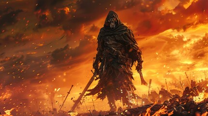 Grim Reaper holding scythe ominously.