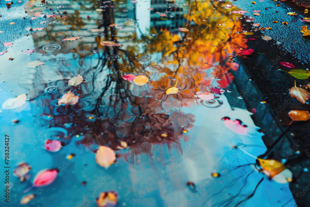 Poster person holding an umbrella standing in a puddle of water. suitable for weather-related concepts
