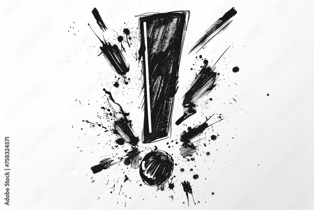 Poster black and white drawing of an exclamation point. suitable for educational materials or graphic desig