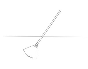 Continuous Line Drawing Of Broom. One Line Of Broom. Broom Cleaner Continuous Line Art. Editable Outline.