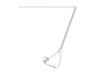 Continuous Line Drawing Of Broom. One Line Of Broom. Broom Cleaner Continuous Line Art. Editable Outline.