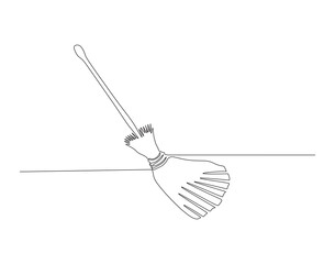 Continuous Line Drawing Of Broom. One Line Of Broom. Broom Cleaner Continuous Line Art. Editable Outline.