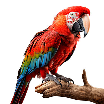 Red Macaw on Branch PNG Transparent
