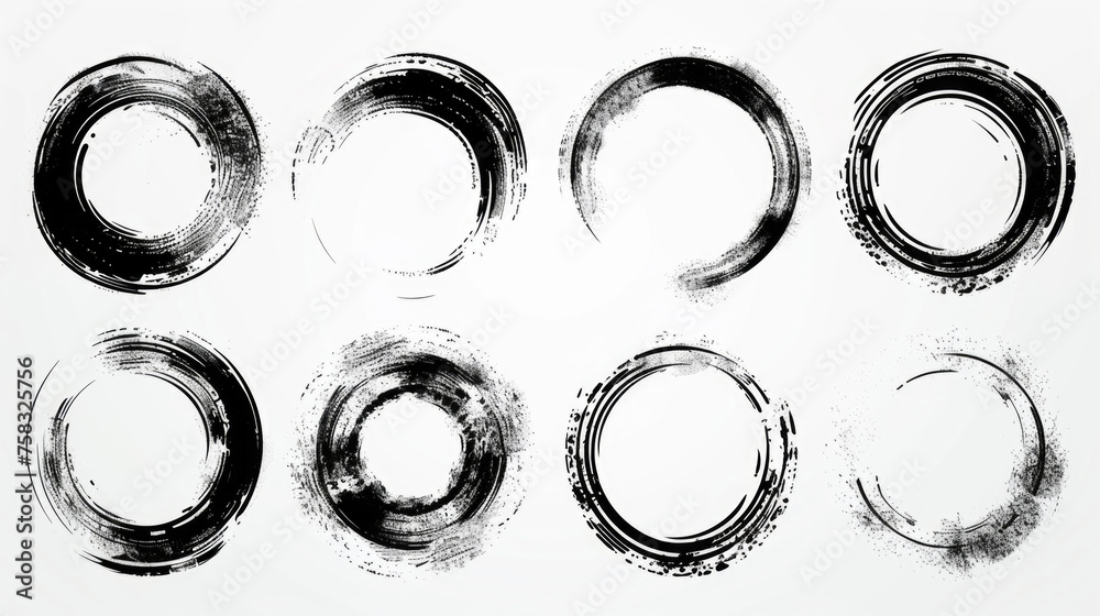 Poster abstract black ink circles on a plain white background. suitable for graphic design projects