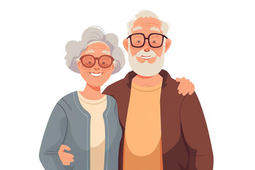 Flat design illustration of grandparent couple over isolated transparent background