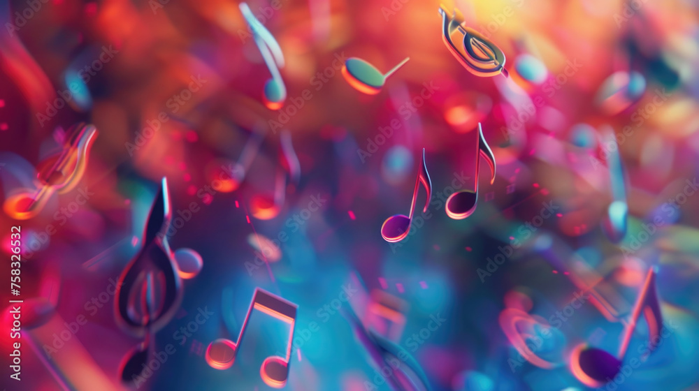 Poster Musical notes floating in the air, suitable for music concepts