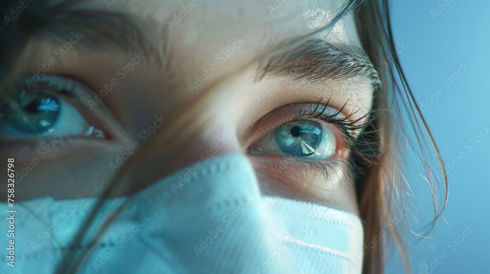 Poster close up of a person wearing a face mask. suitable for health and safety concepts