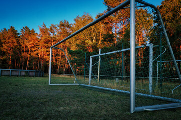 Soccer Goal in Autumn - Tor - Sports - Concept - Background - Playground - Nature - Field - Football - Outdoor