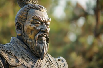 Statue of a legendary military strategist and historical bronze sculpture embodying Asian art culture