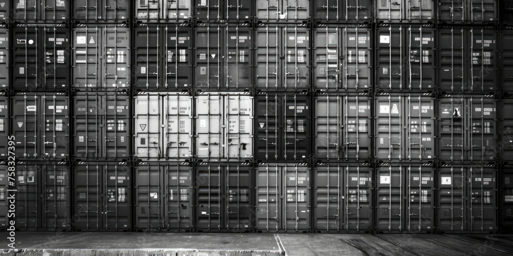 Poster Black and white photo of a building with numerous windows. Suitable for architectural projects