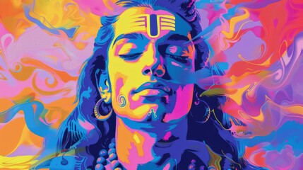 Colorful pop art style Shiva deity with a psychedelic and spiritual abstract design - obrazy, fototapety, plakaty