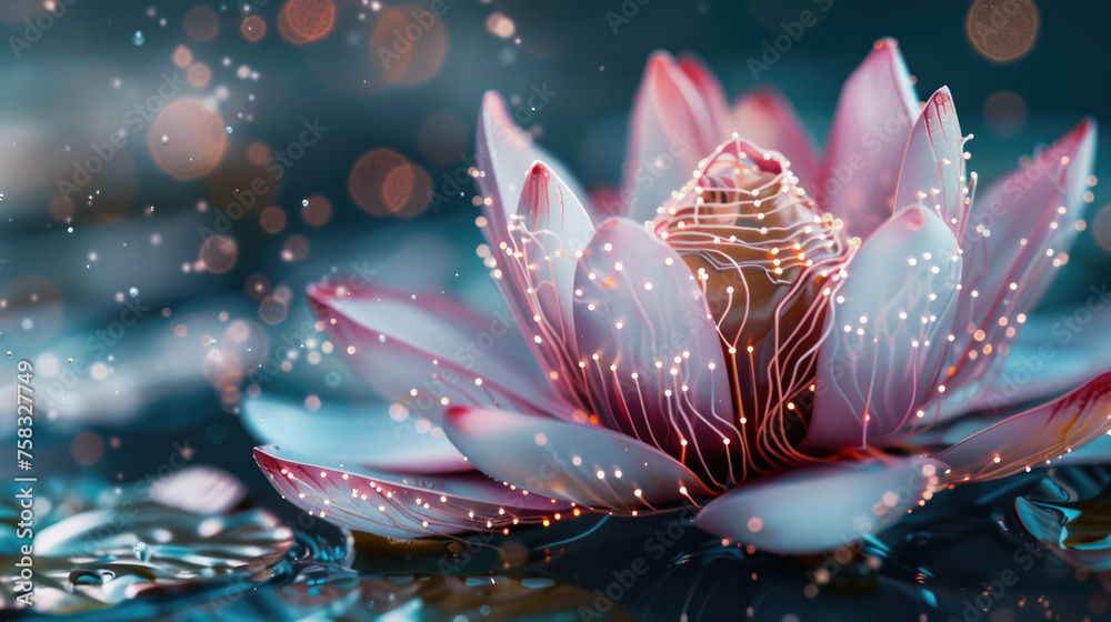 Poster a beautiful flower floating on calm water. ideal for nature and relaxation concepts