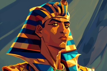 Illustration of Ramses the Egyptian Pharaoh in a stylized cartoon form - obrazy, fototapety, plakaty