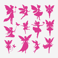 Fototapeta na wymiar flat design fairy silhouette collection