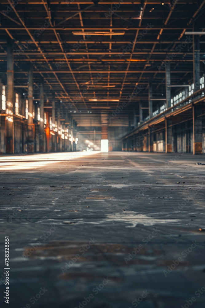 Poster empty industrial building with a fire hydrant in the middle, suitable for urban exploration themes