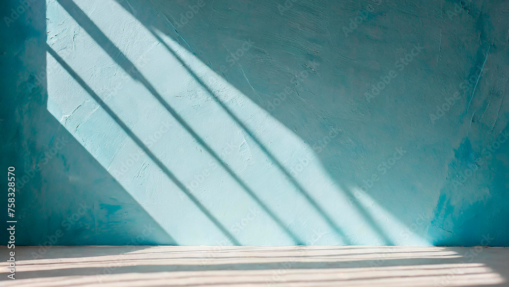 Aufkleber abstract minimal light grunge blue background for product presentation. Shadow and light from windows on plaster wall.