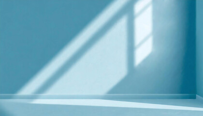 Obraz premium abstract minimal light blue background for product presentation. Shadow and light from windows on plaster wall.
