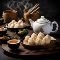 Fototapeta na wymiar Soup Dumplings Asian Dish Xiao Long Bao Ethnic Cuisine Dim Sum